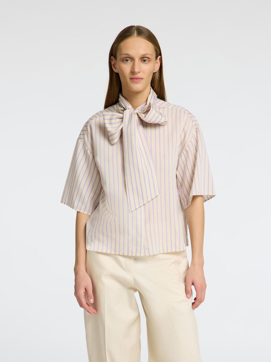 Selected TIE NECK SHORT SLEEVED SHIRT, Birch, highres - 16097296_Birch_1175115_003.jpg