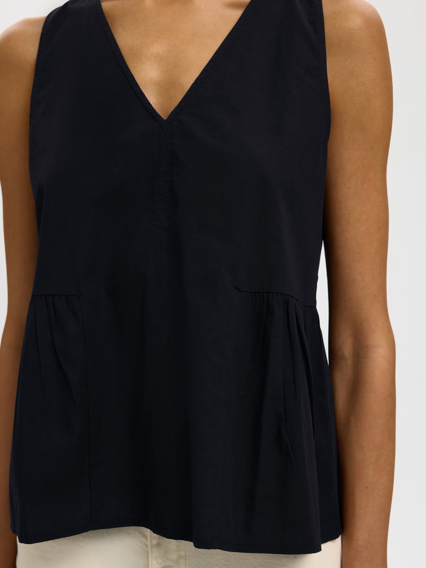 SLEEVELESS V-NECK BLOUSE, Black, highres