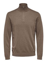 HALF-ZIP KNITTED JUMPER, Teak, highres