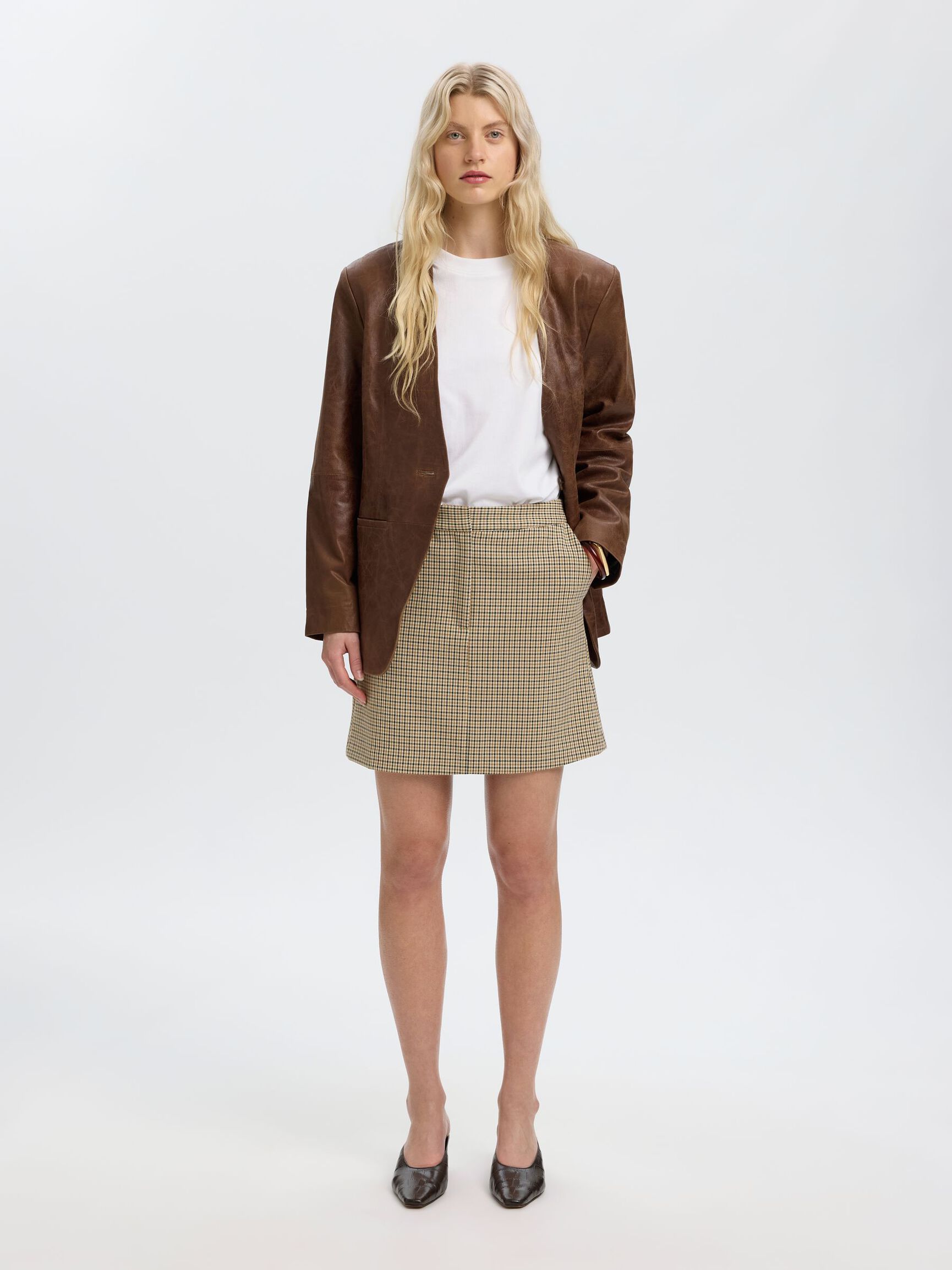CHECKERED MINI SKIRT, Monks Robe, highres