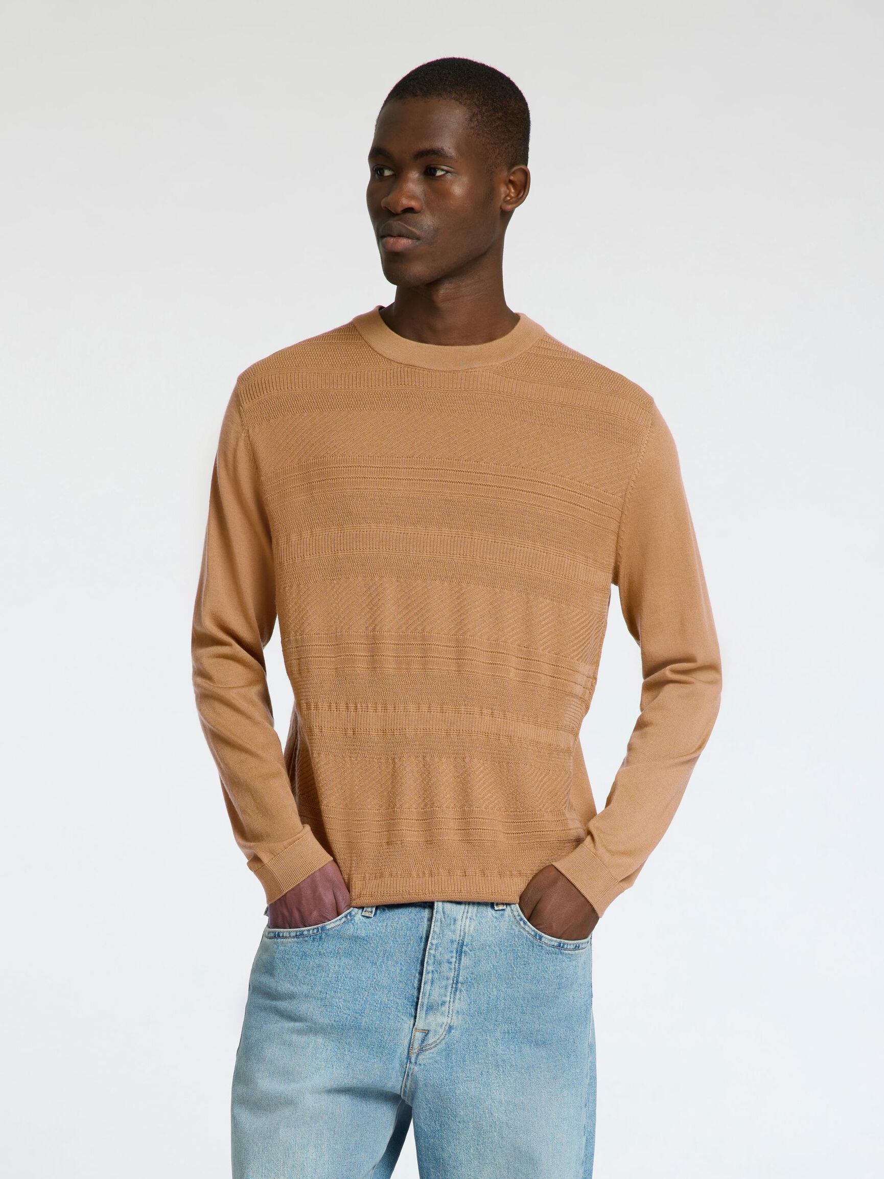 100% MERINO WOOL CREWNECK JUMPER, Chipmunk, highres