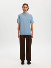 KNITTED POLO SHIRT, Dusty Blue, highres