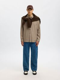 100% COTTON BUTTON-DOWN SHIRT, Oatmeal, highres