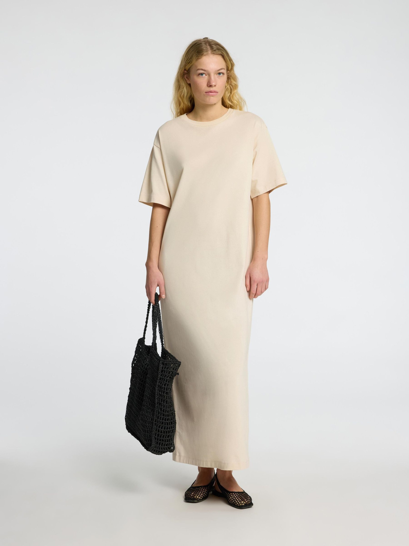 MAXI JURK MET KORTE MOUWEN, Birch, highres
