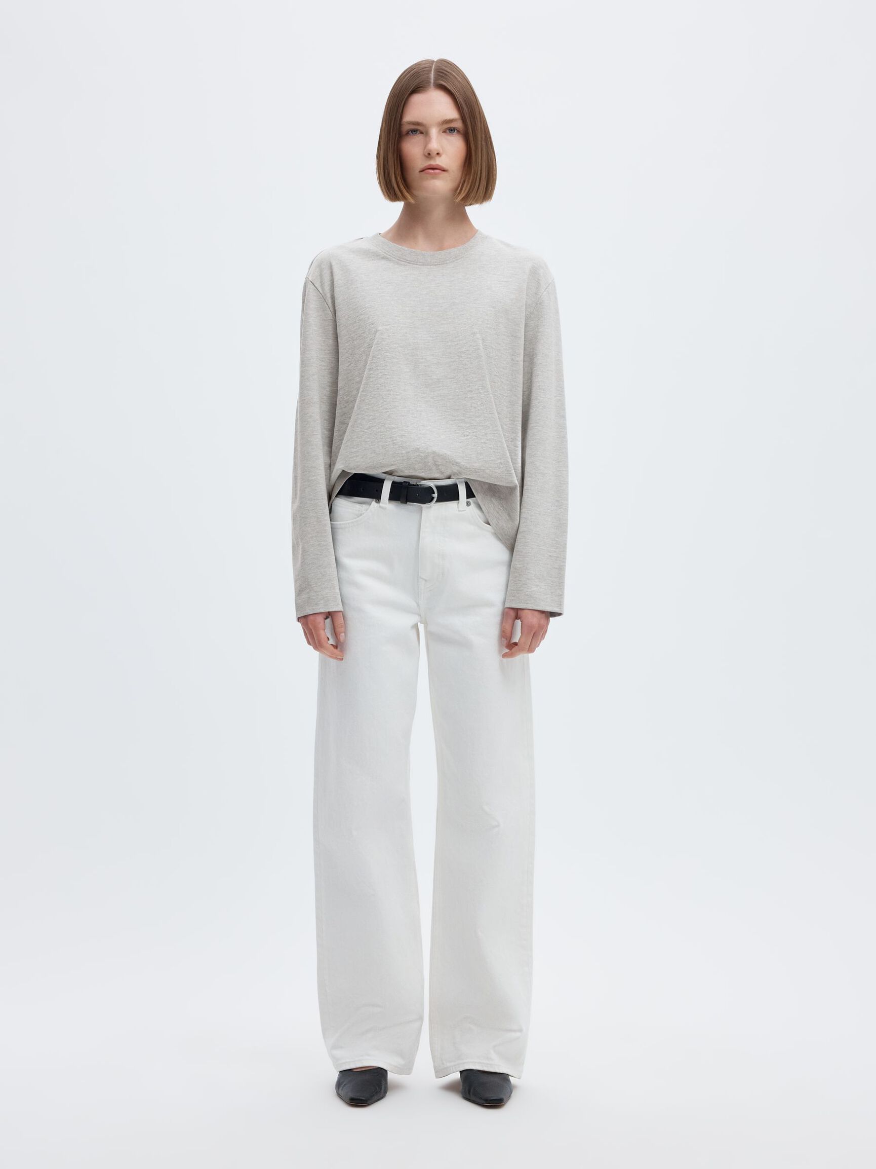LÅNGÄRMAD BOXY T-SHIRT, Light Grey Melange, highres