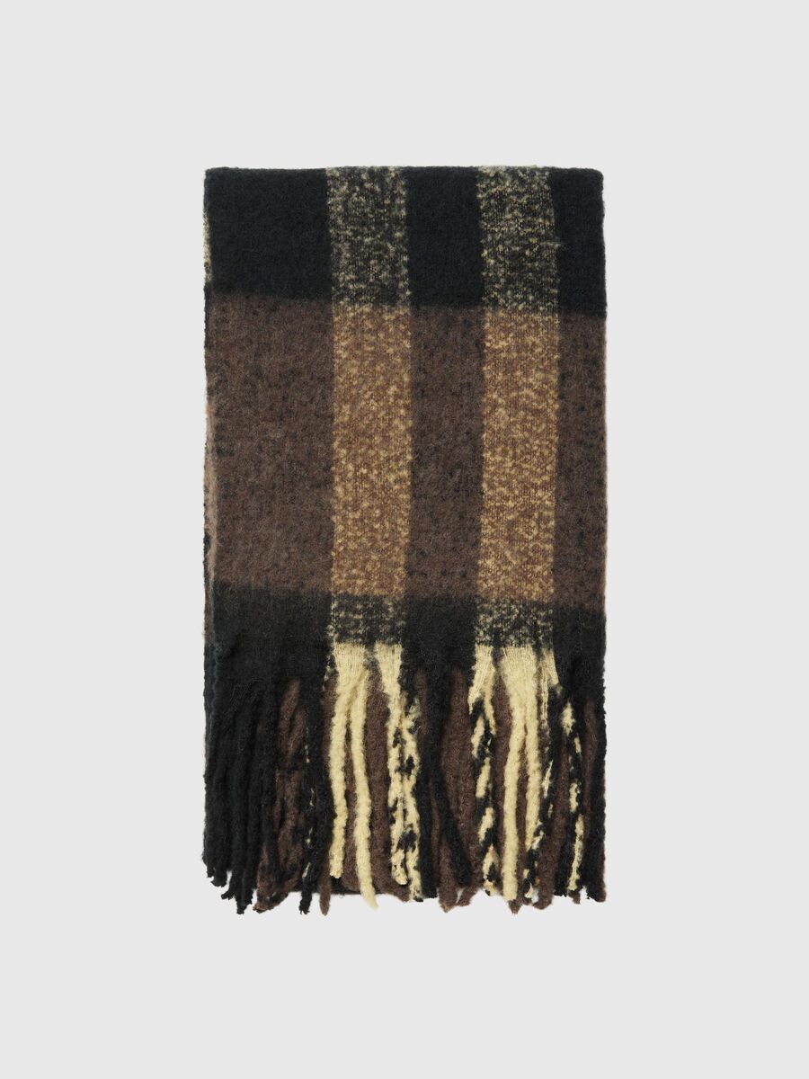 Selected CHECKED WOOL BLEND SCARF, Coffee Bean, highres - 16091363_CoffeeBean_001.jpg