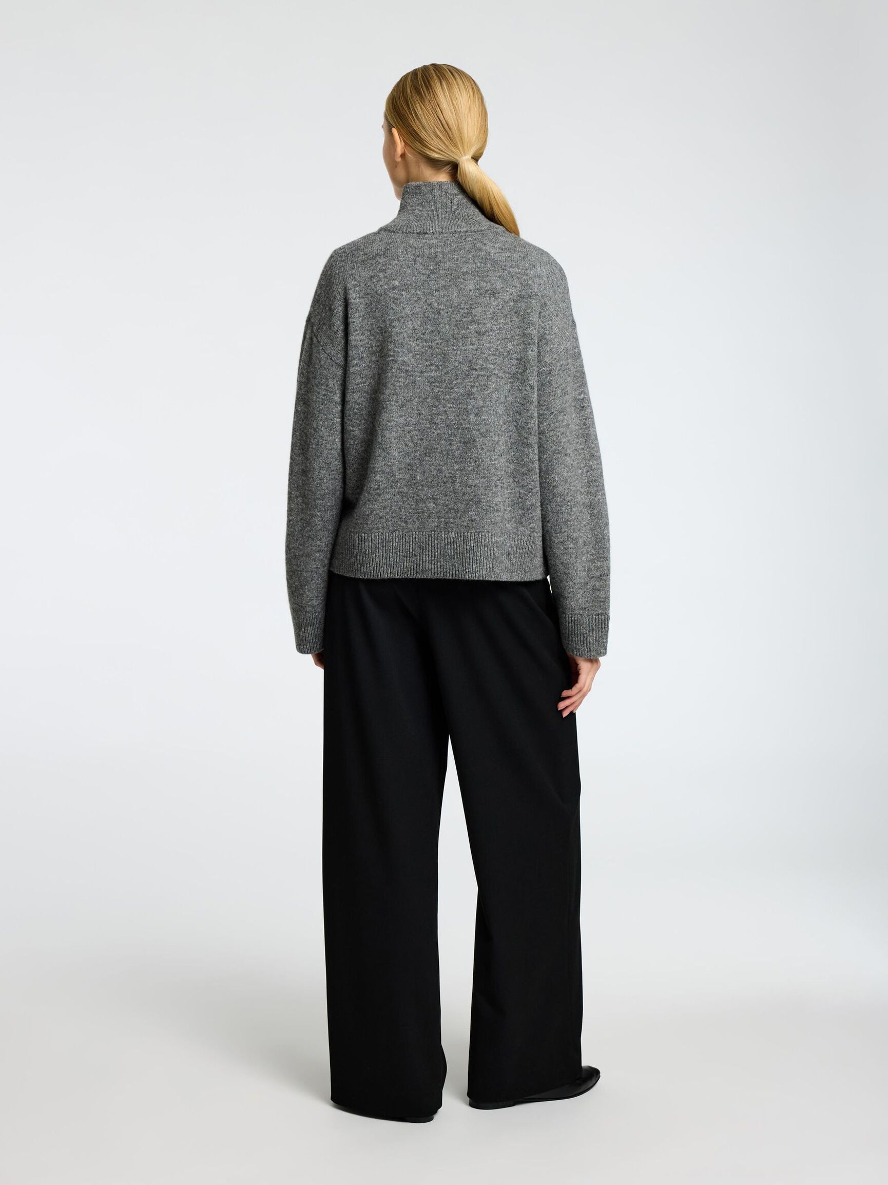 SWETER Z KRÓTKIM ZAMKIEM, Medium Grey Melange, highres