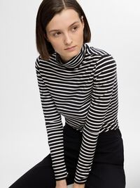 STRIBET TOP MED LANGE ÆRMER, Black, highres
