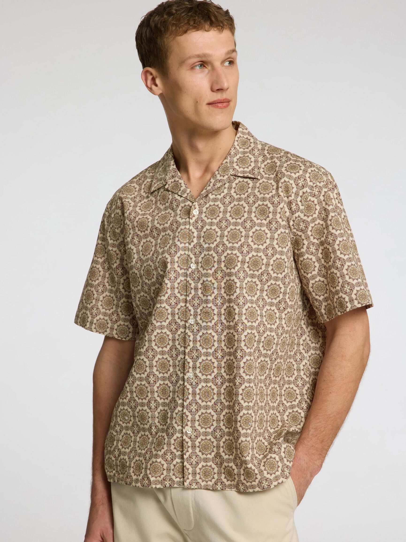LINEN BLEND SHORT SLEEVED SHIRT, Oatmeal, highres