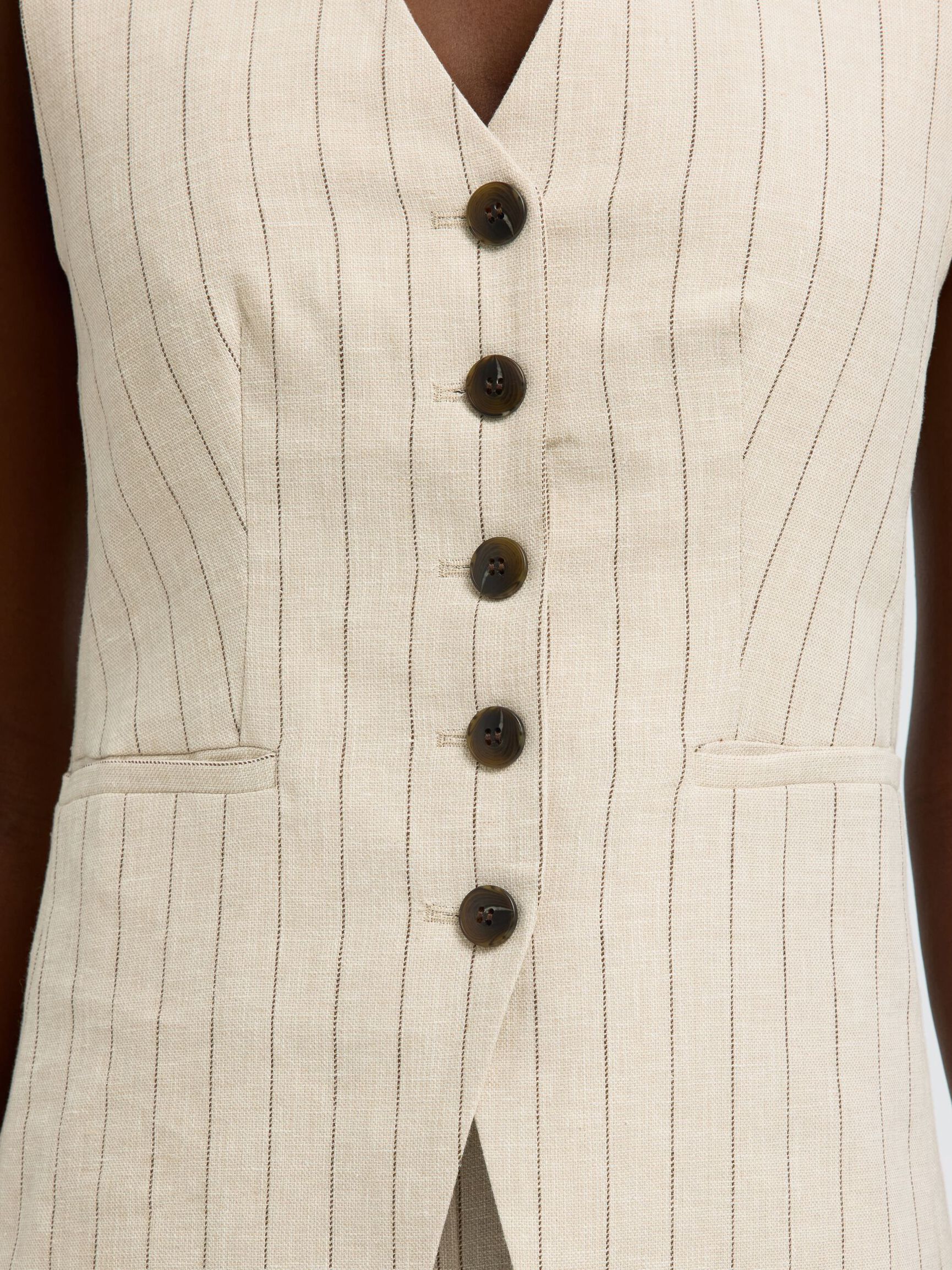 LINEN BLEND VEST, White Pepper, highres