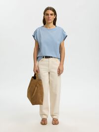 COTTON SHORT SLEEVED TOP, Dusty Blue, highres