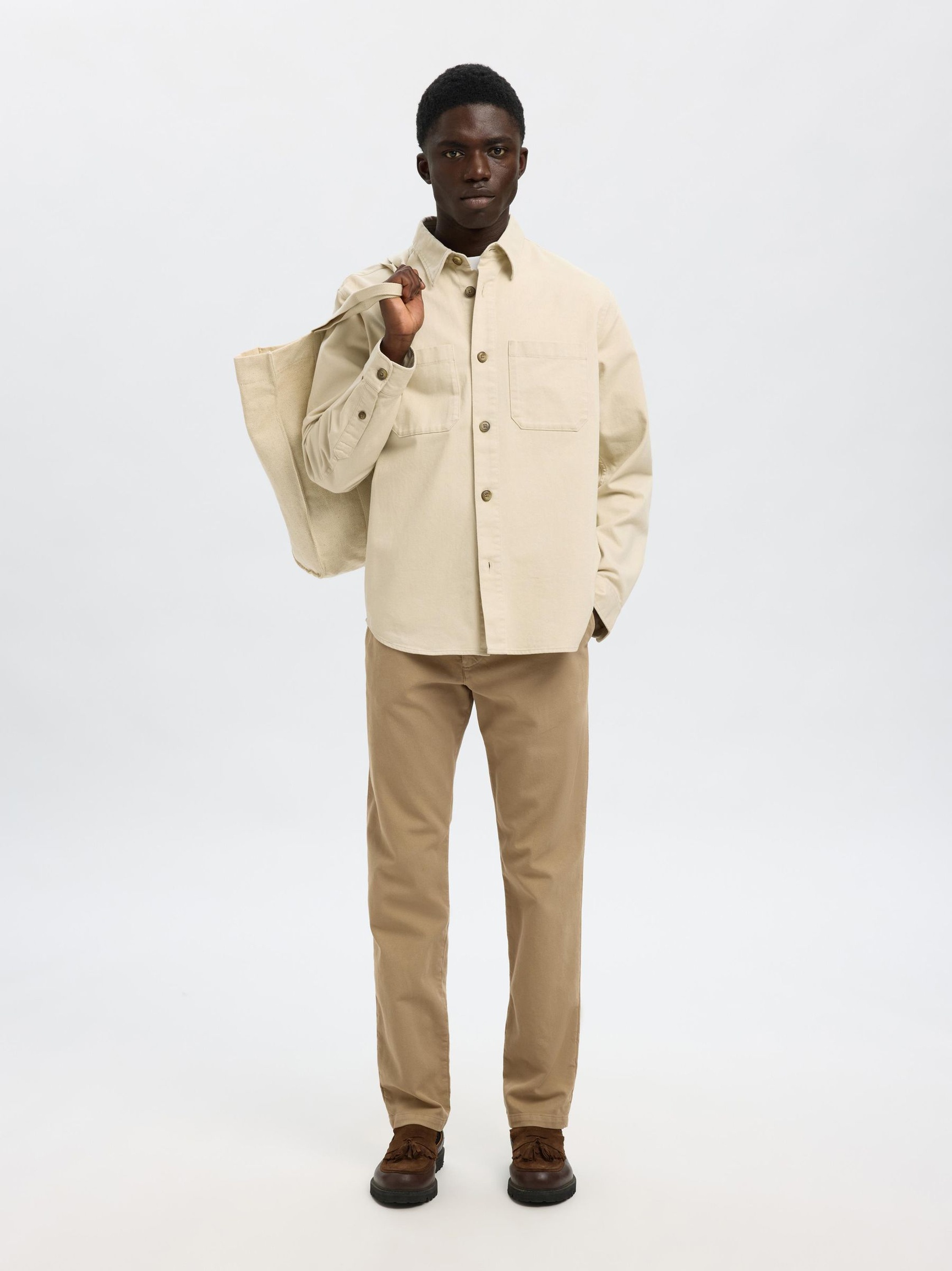 175 SLIM FIT STRUKTURERAD CHINOS, Pure Cashmere, highres