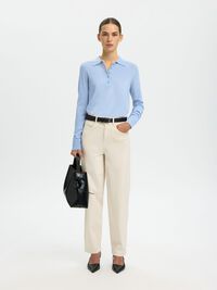 100% MERINOULD STRIKKET POLOSHIRT, Cashmere Blue, highres