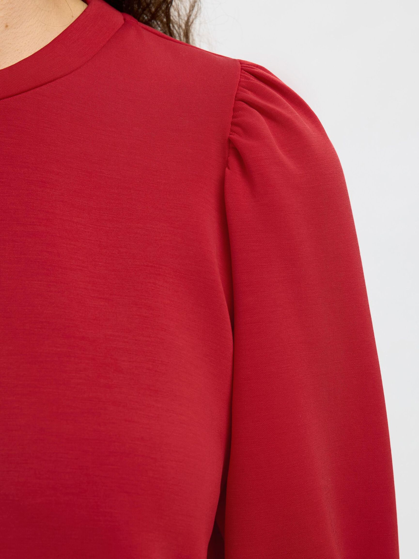 PUFF SLEEVE SWEATSHIRT, Equestrian Red, highres