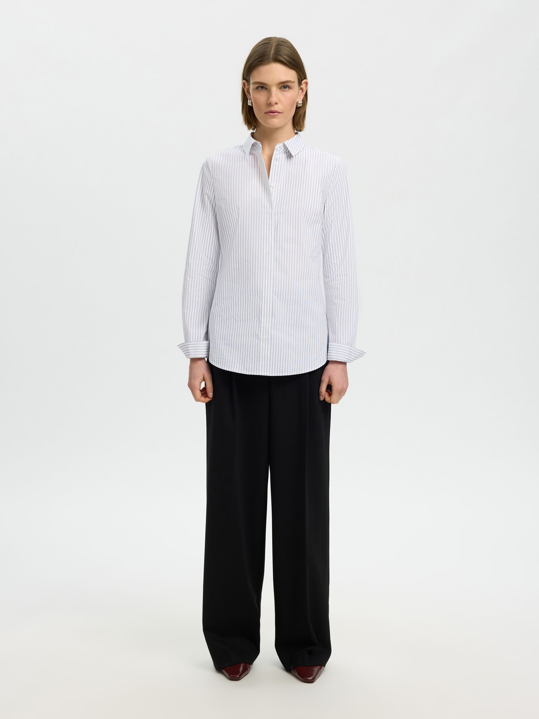 FITTED STRIPED SHIRT, Bright White, highres