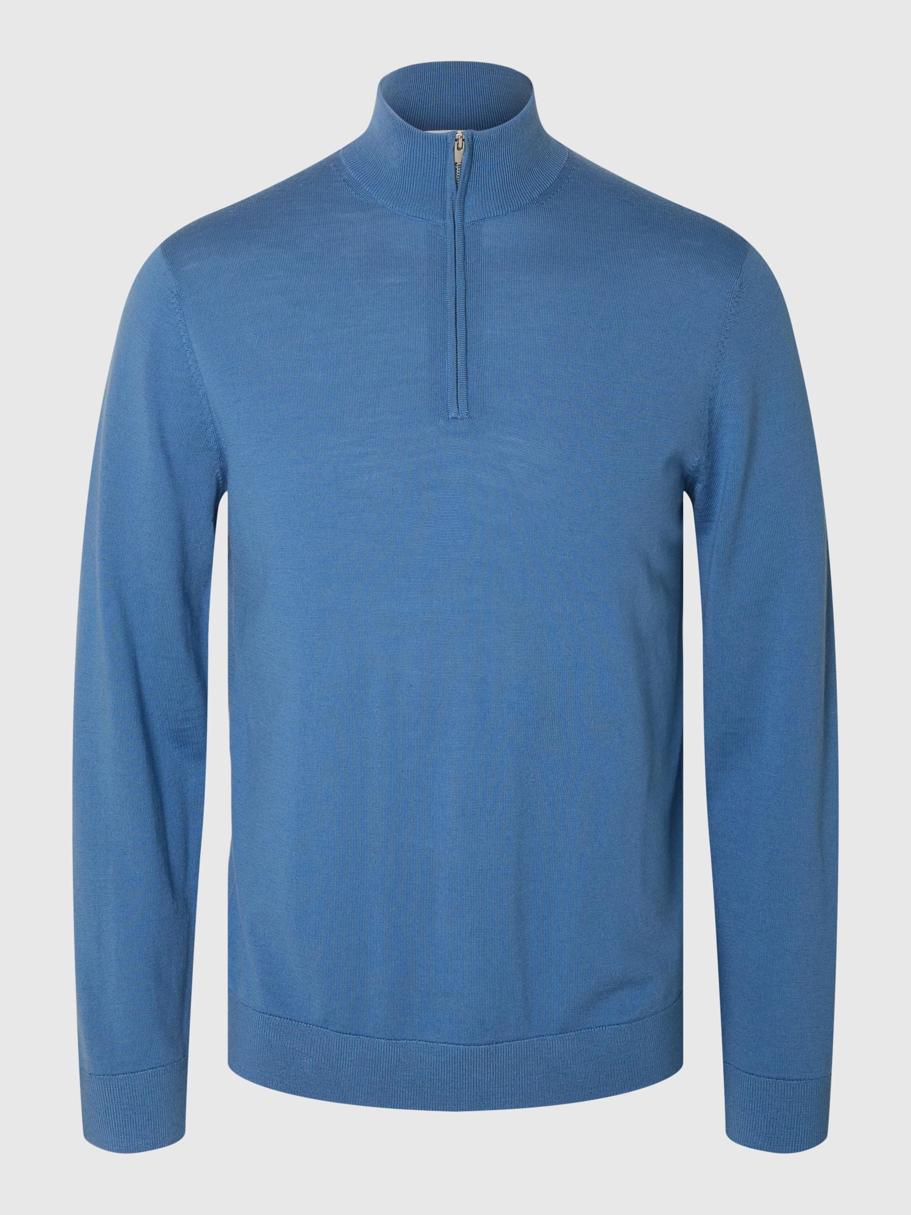 100% MERINO WOOL HALF-ZIP JUMPER, True Navy, highres