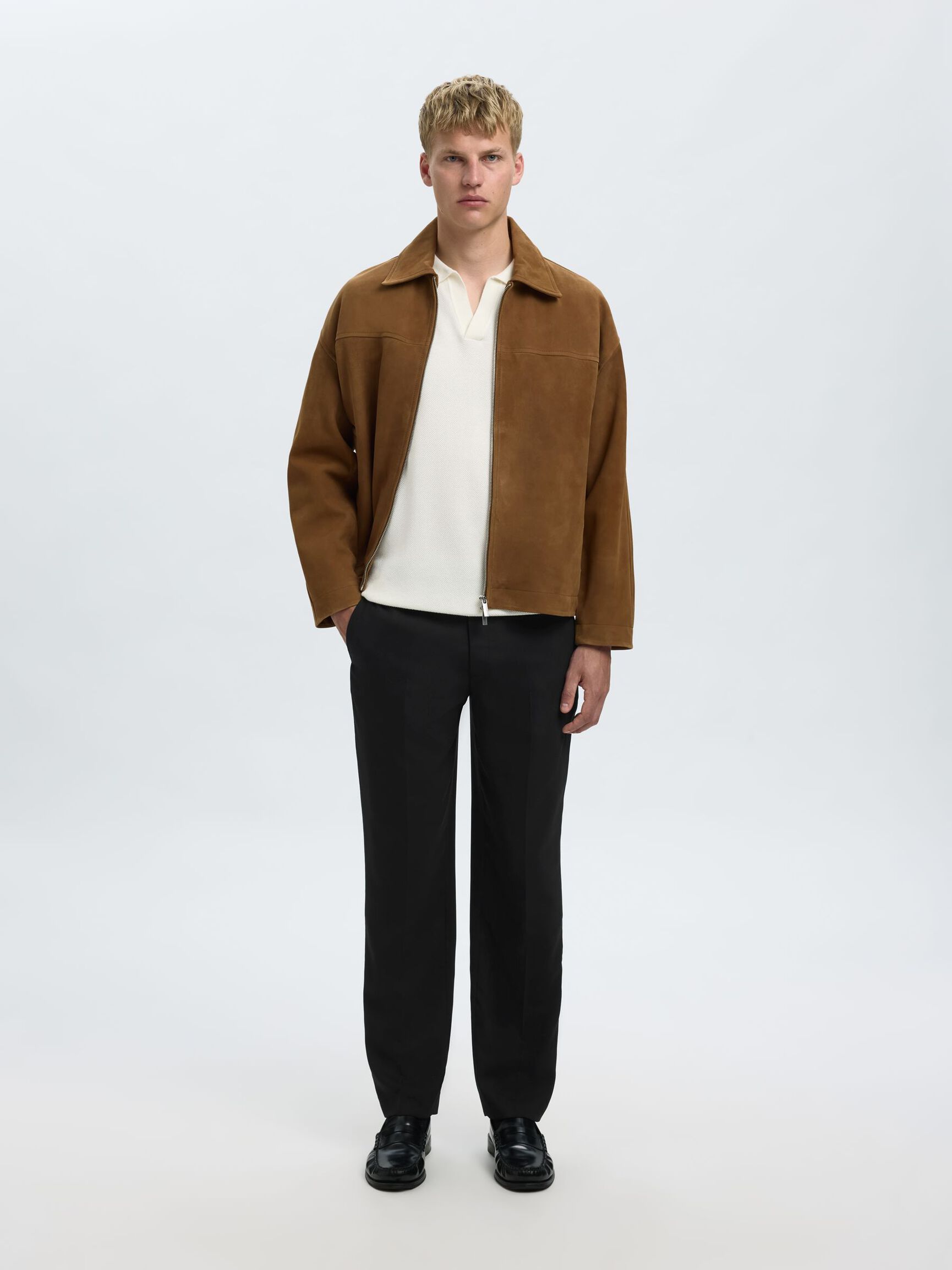 REGULAR FIT WOOL BLEND TROUSERS, Black, highres