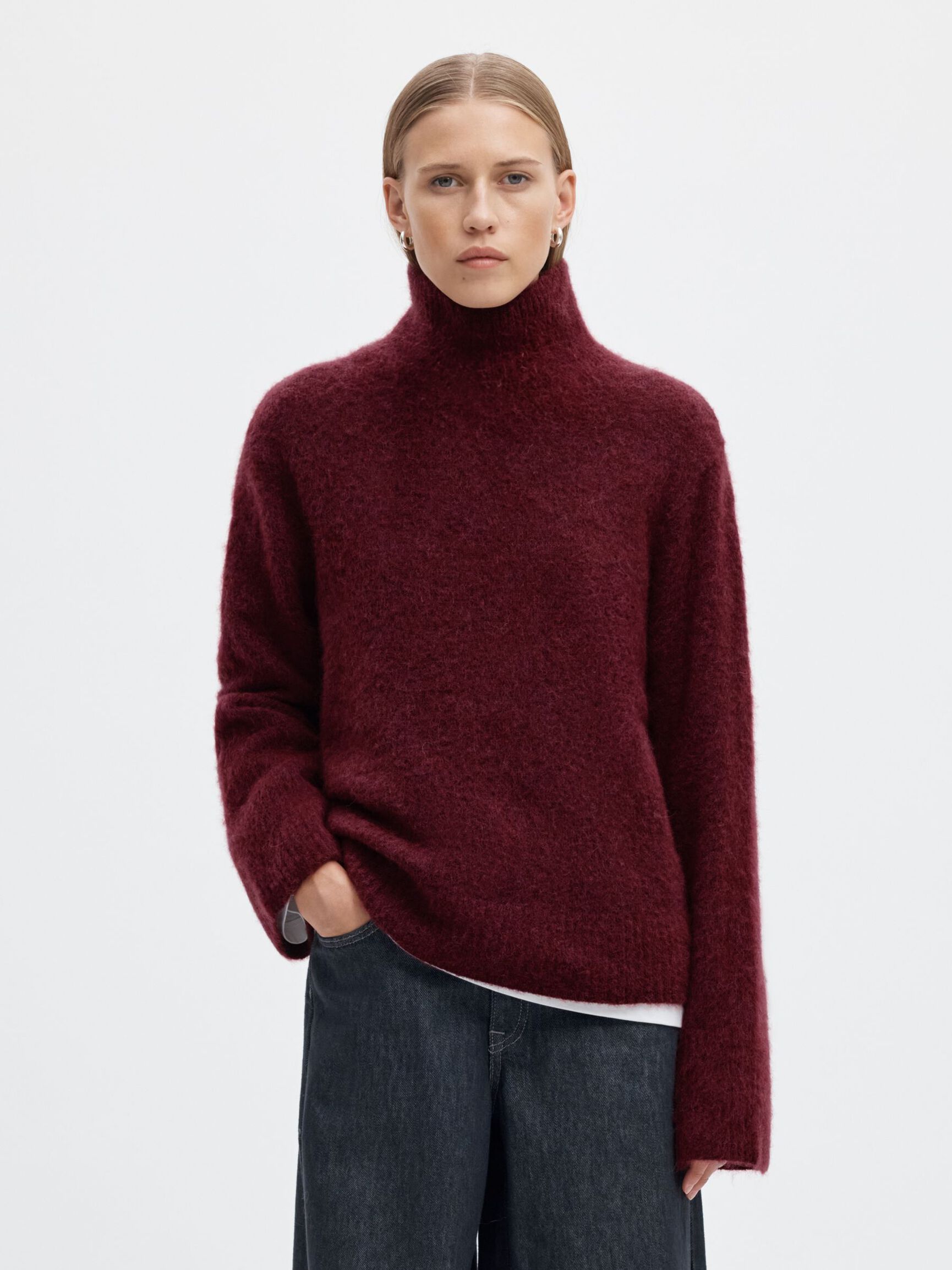 WOOL BLEND HIGH-NECK JUMPER, Tawny Port, highres