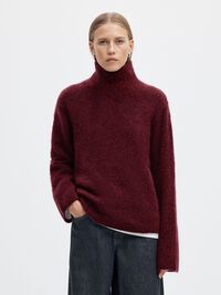 WOOL BLEND HIGH-NECK JUMPER, Tawny Port, highres