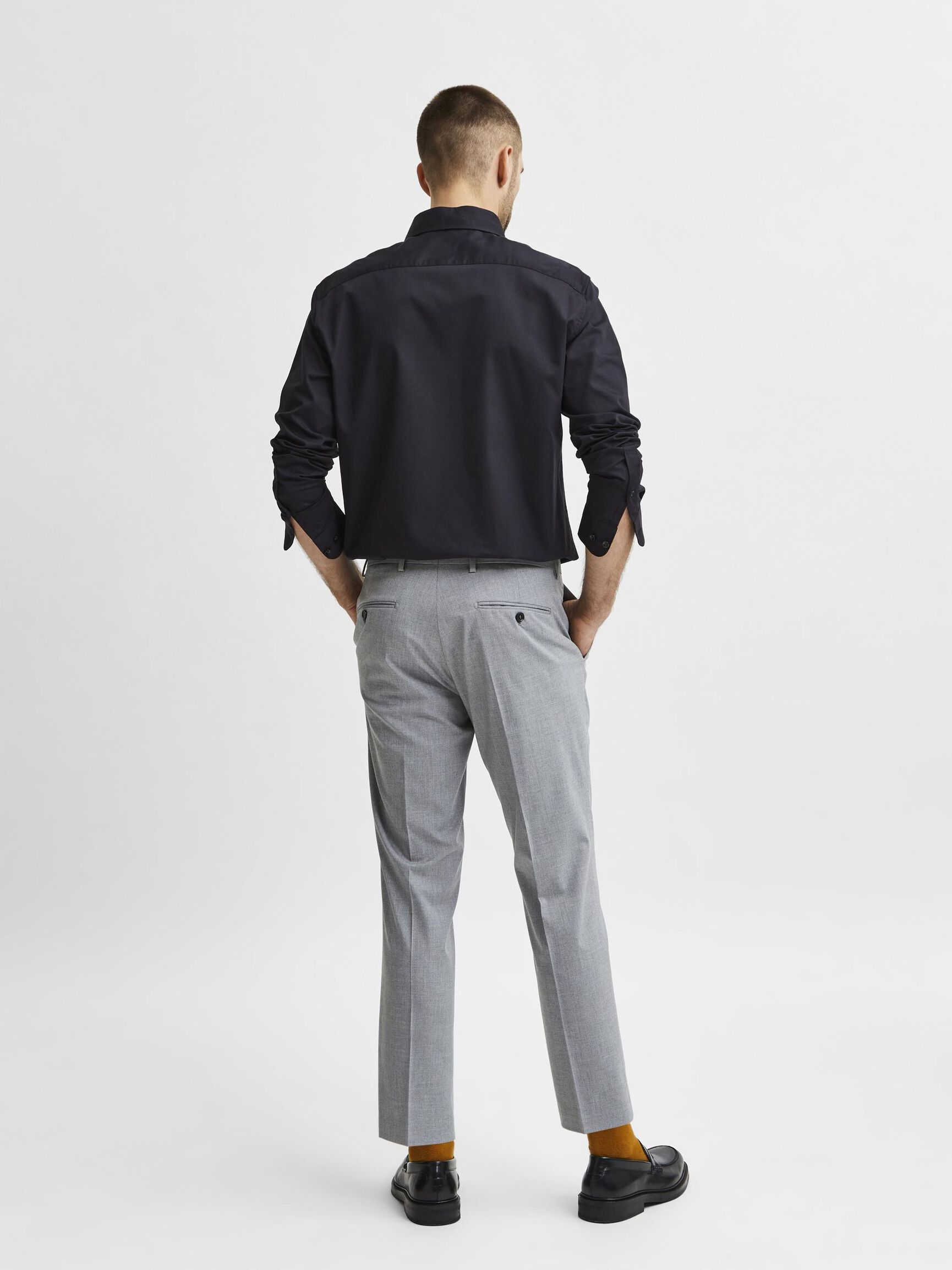 LANGE MOUWEN SLIM FIT OVERHEMD, Black, highres