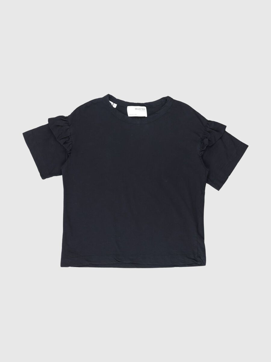 Selected KATOEN RUCHES T-SHIRT, Black, highres - 80000250_Black_001.jpg