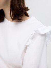 FRILLED SHORT-SLEEVED T-SHIRT, Bright White, highres