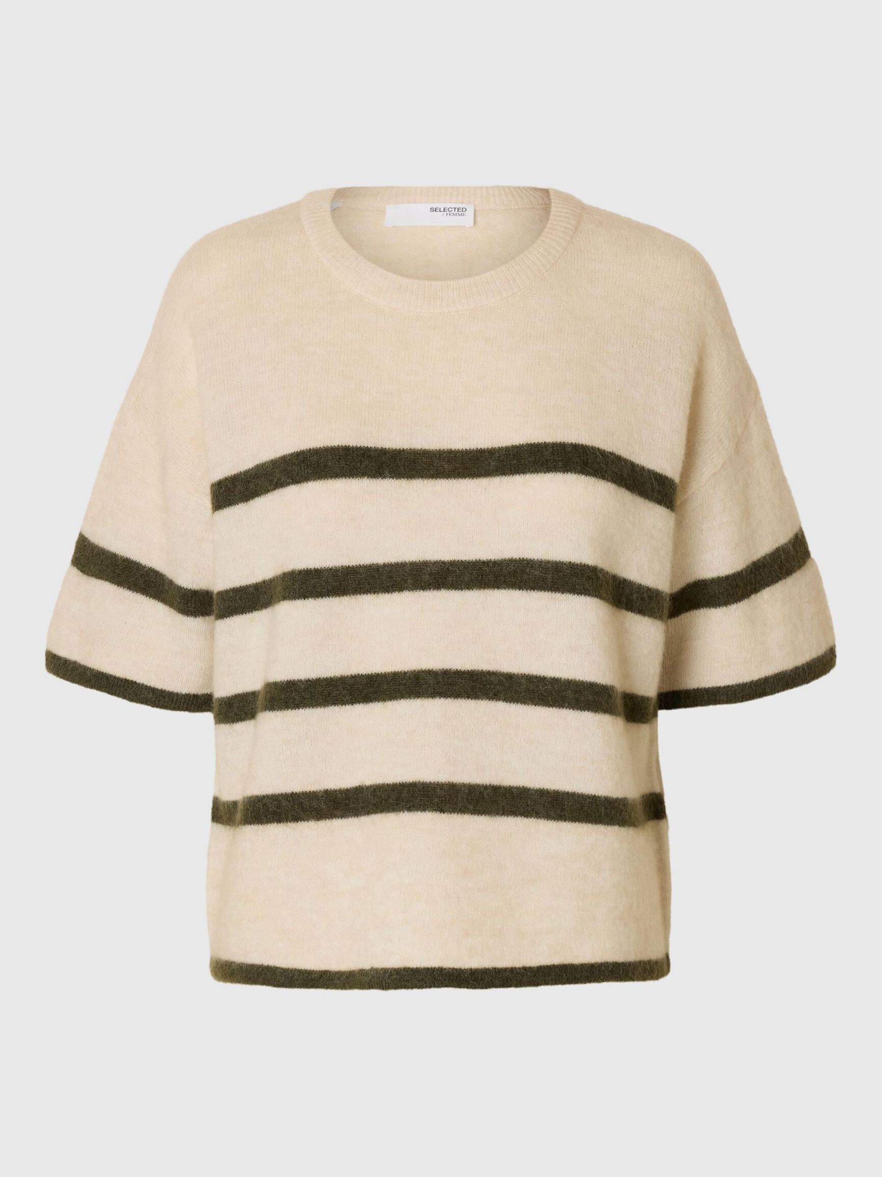 SHORT-SLEEVED WOOL BLEND TOP, Birch, highres