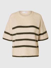 SHORT-SLEEVED WOOL BLEND TOP, Birch, highres