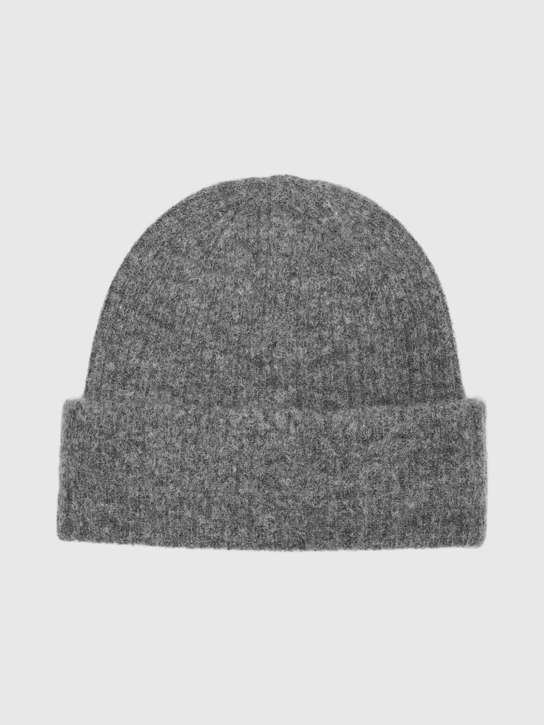 RIBBED WOOL BLEND BEANIE, Medium Grey Melange, highres