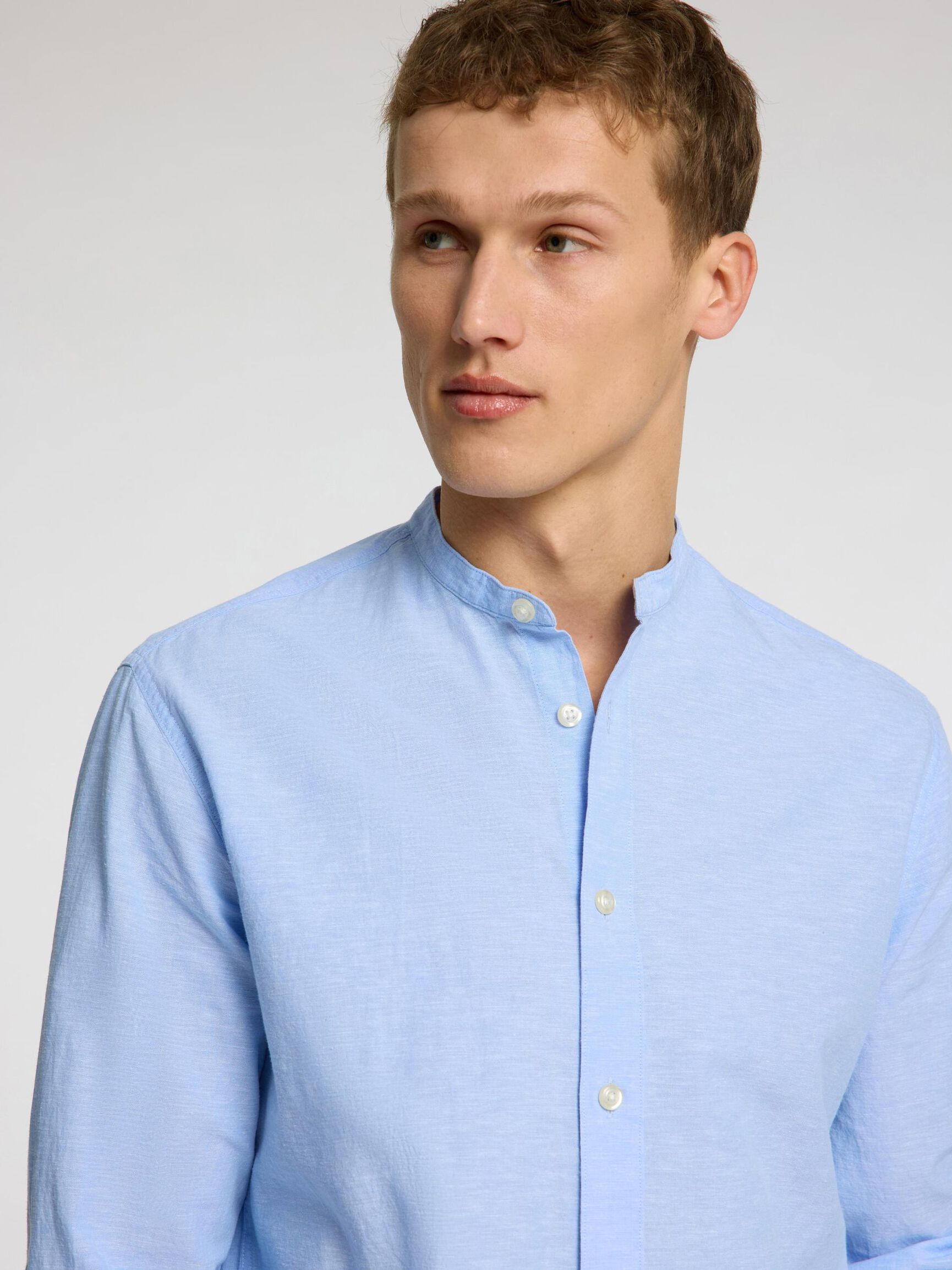 LONG-SLEEVED LINEN BLEND SHIRT, Cashmere Blue, highres