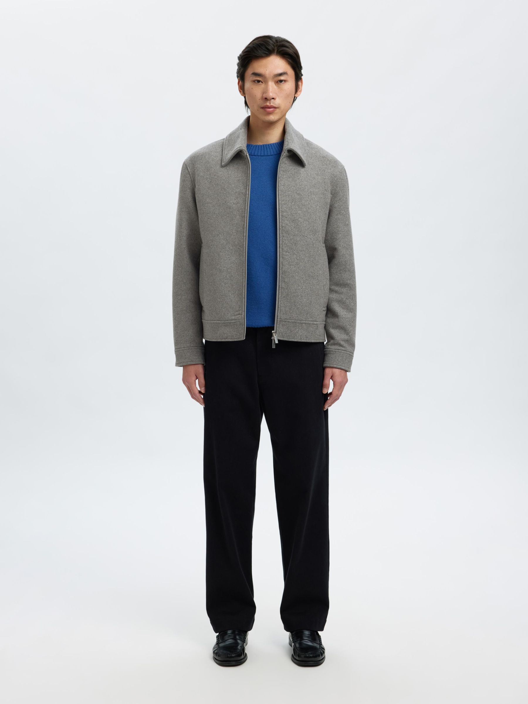 WOOL BLEND SHORT JACKET, Grey Melange, highres