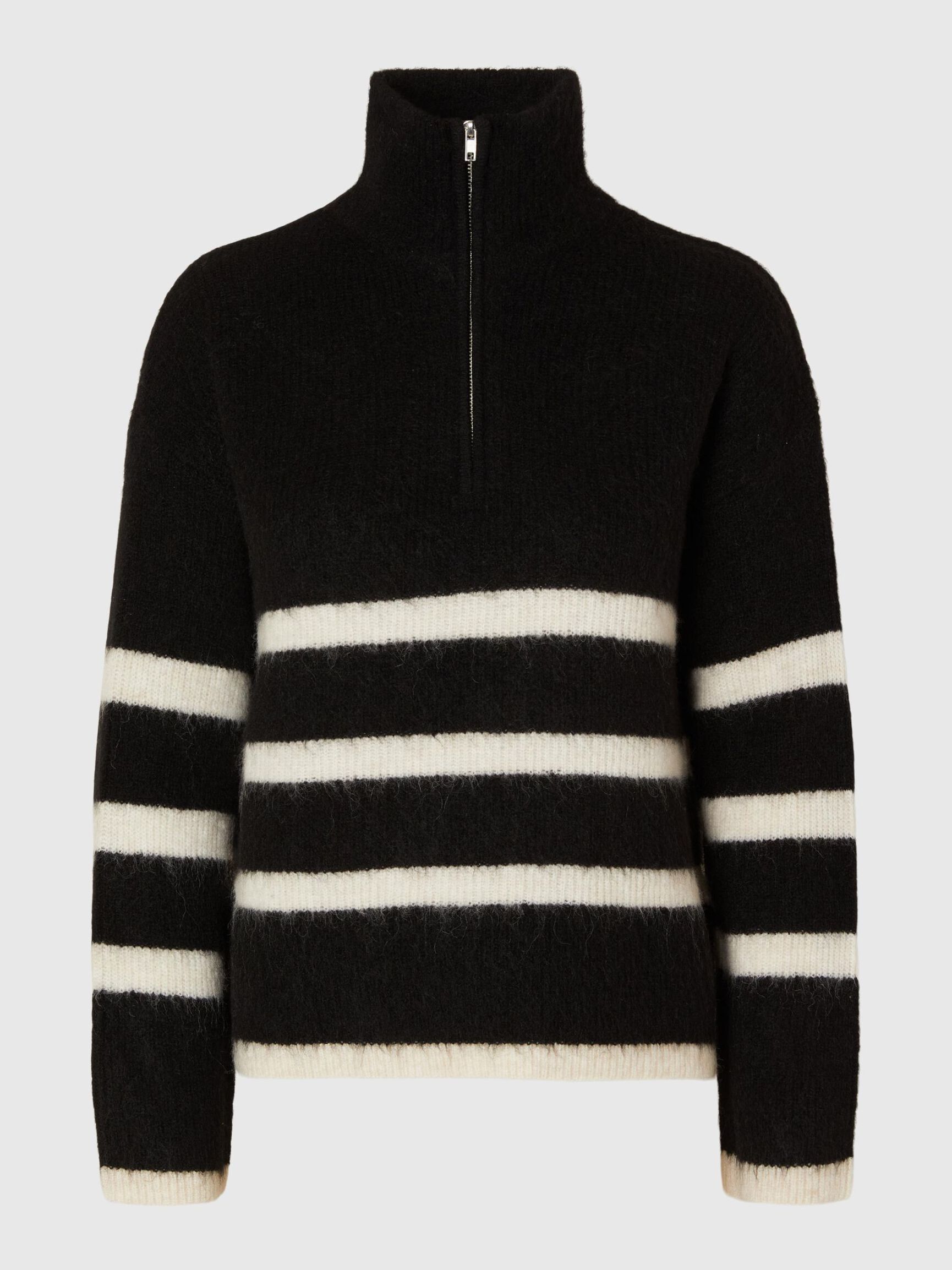 EN LAINE MÉLANGÉE À FERMETURE ÉCLAIR PULLOVER, Black, highres