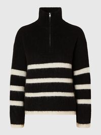 EN LAINE MÉLANGÉE À FERMETURE ÉCLAIR PULLOVER, Black, highres