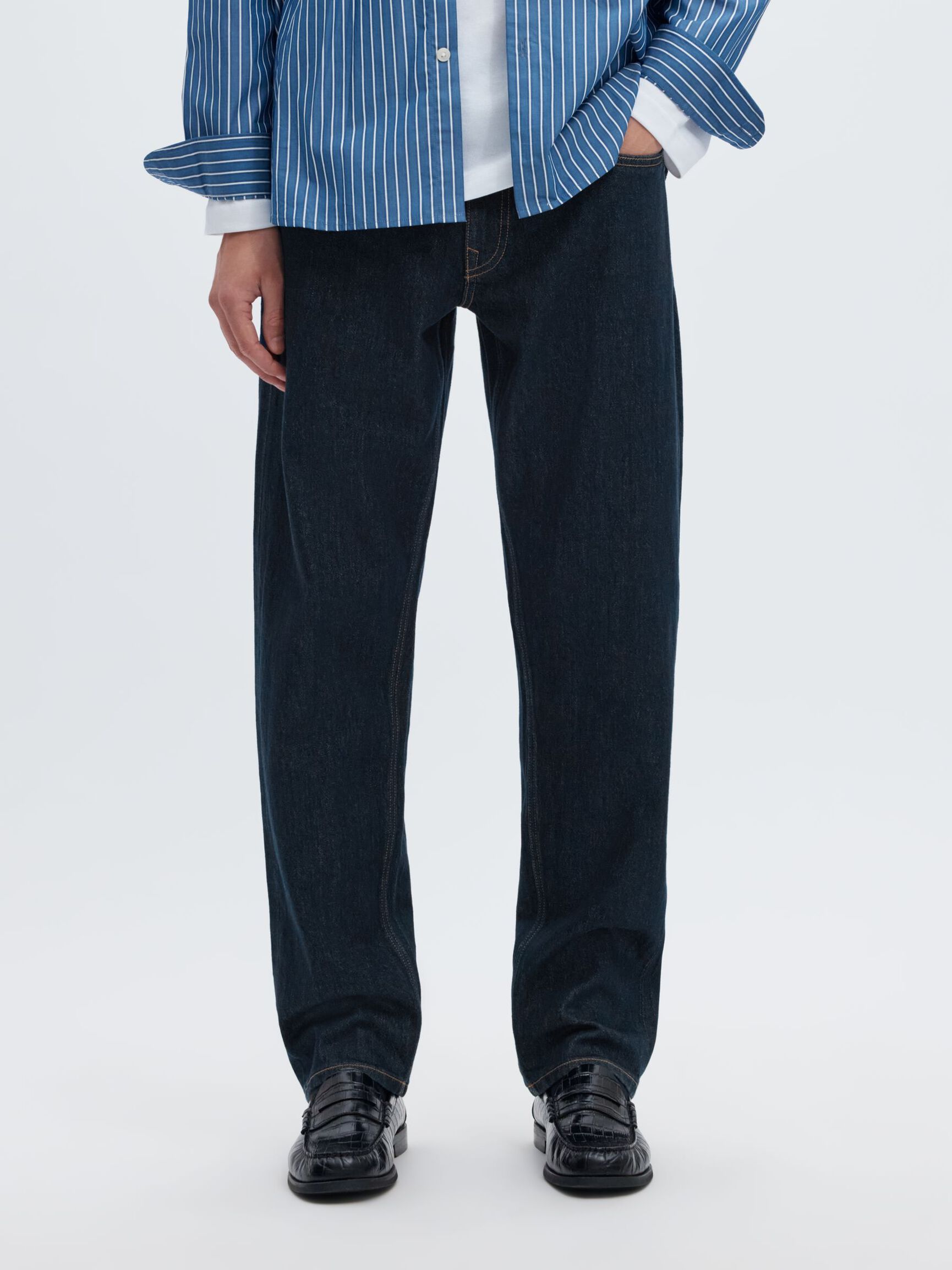 196 STRAIGHT FIT JEANS, Dark Blue Denim, highres