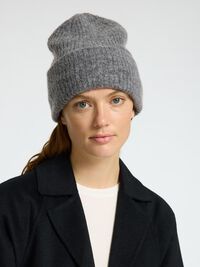 RIBBED WOOL BLEND BEANIE, Medium Grey Melange, highres
