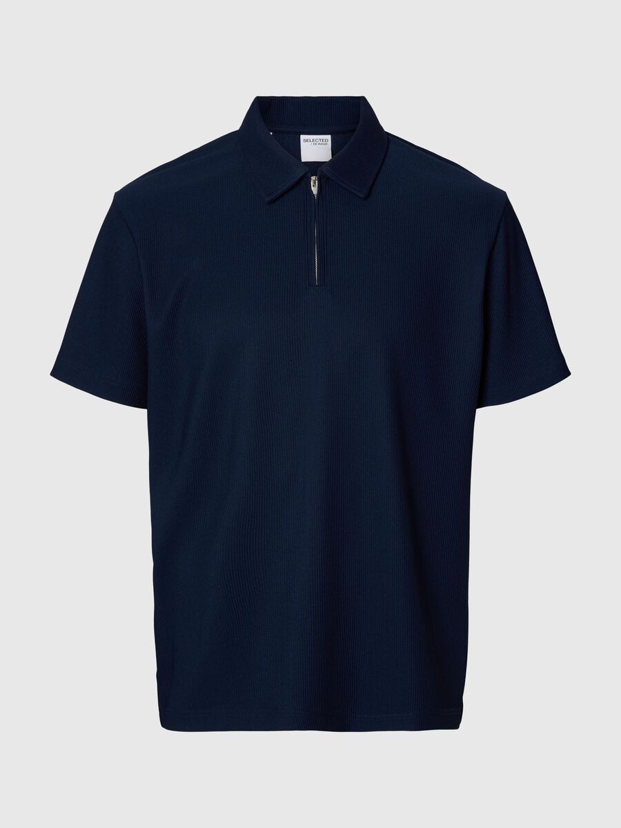 Selected PLISSÉ AVEC FERMETURE ÉCLAIR PARTIELLE POLO, Black Iris, highres - 16094291_BlackIris_001.jpg