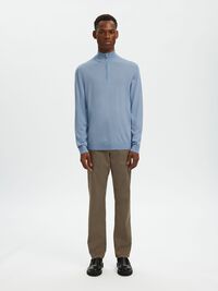100% MERINO WOOL HALF-ZIP JUMPER, Dusty Blue, highres
