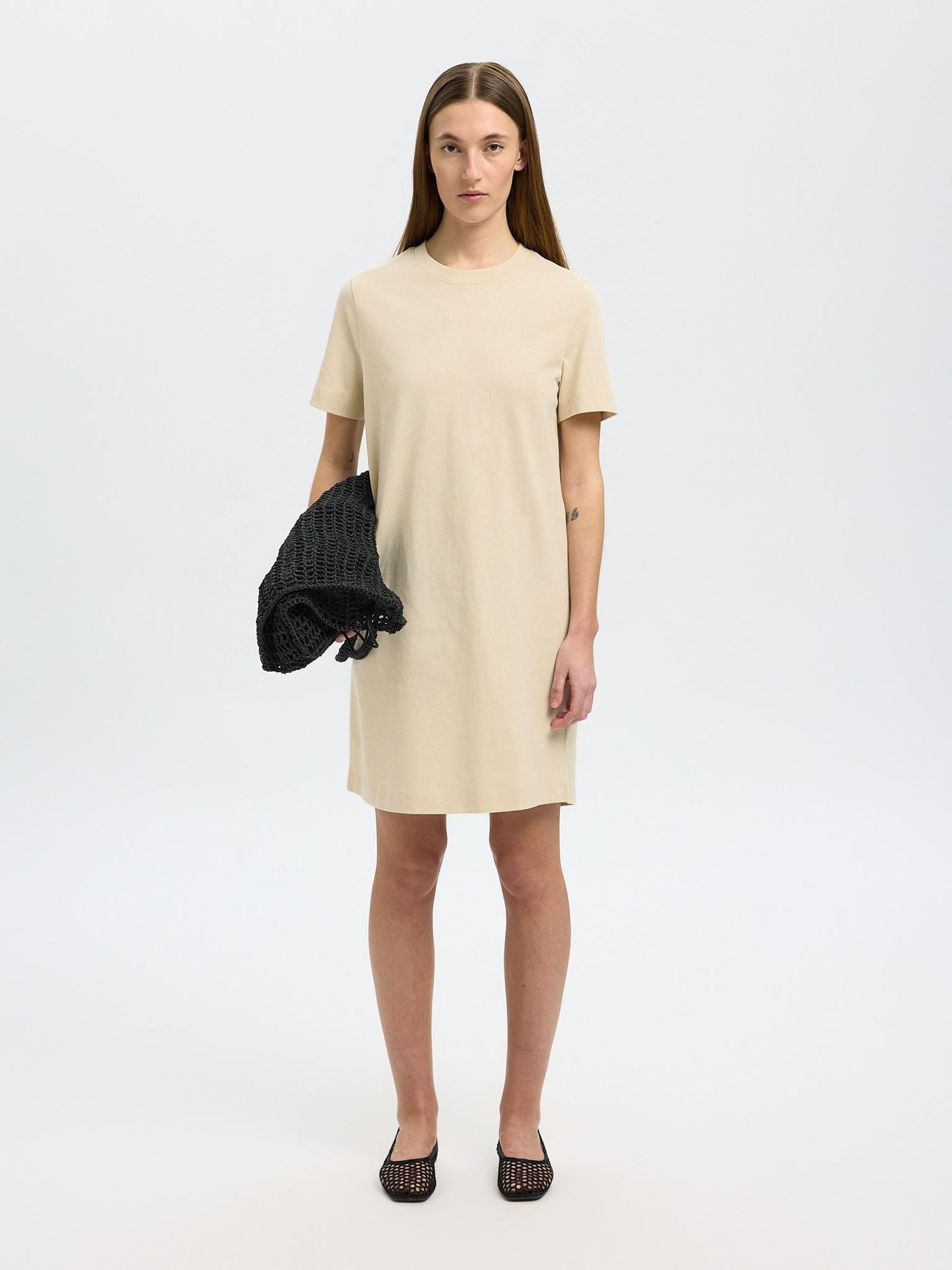 KORTE MOUWEN MINI JURK, Birch, highres