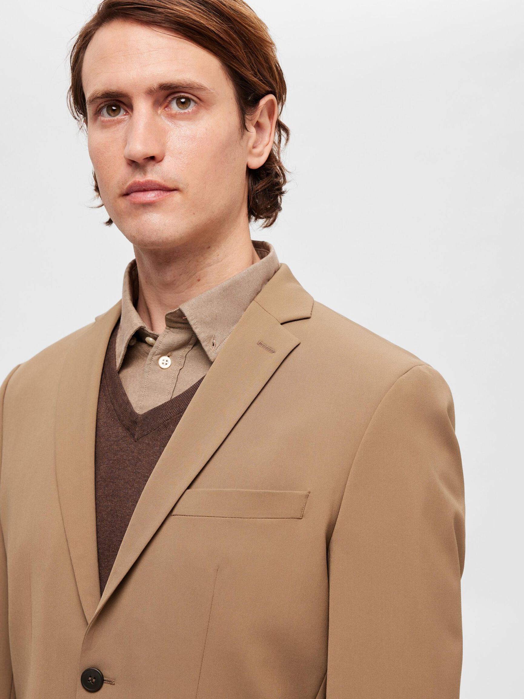 VISKOSEBLANDING SLIM FIT BLAZER, Camel, highres