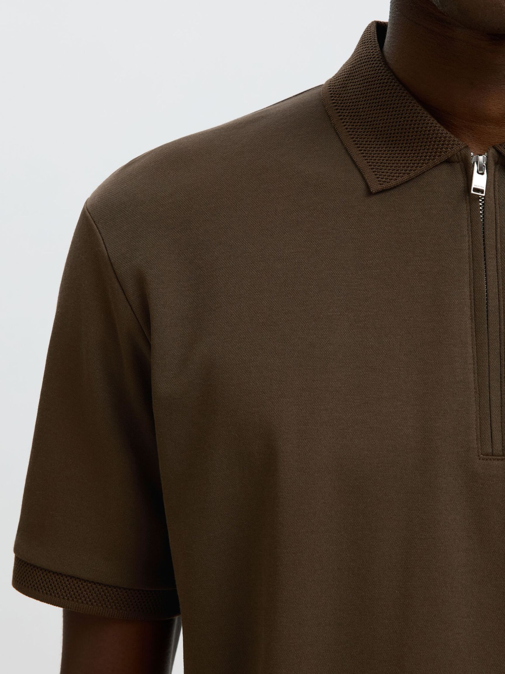 ZIPPER KNITTED POLO SHIRT, Delicioso, highres