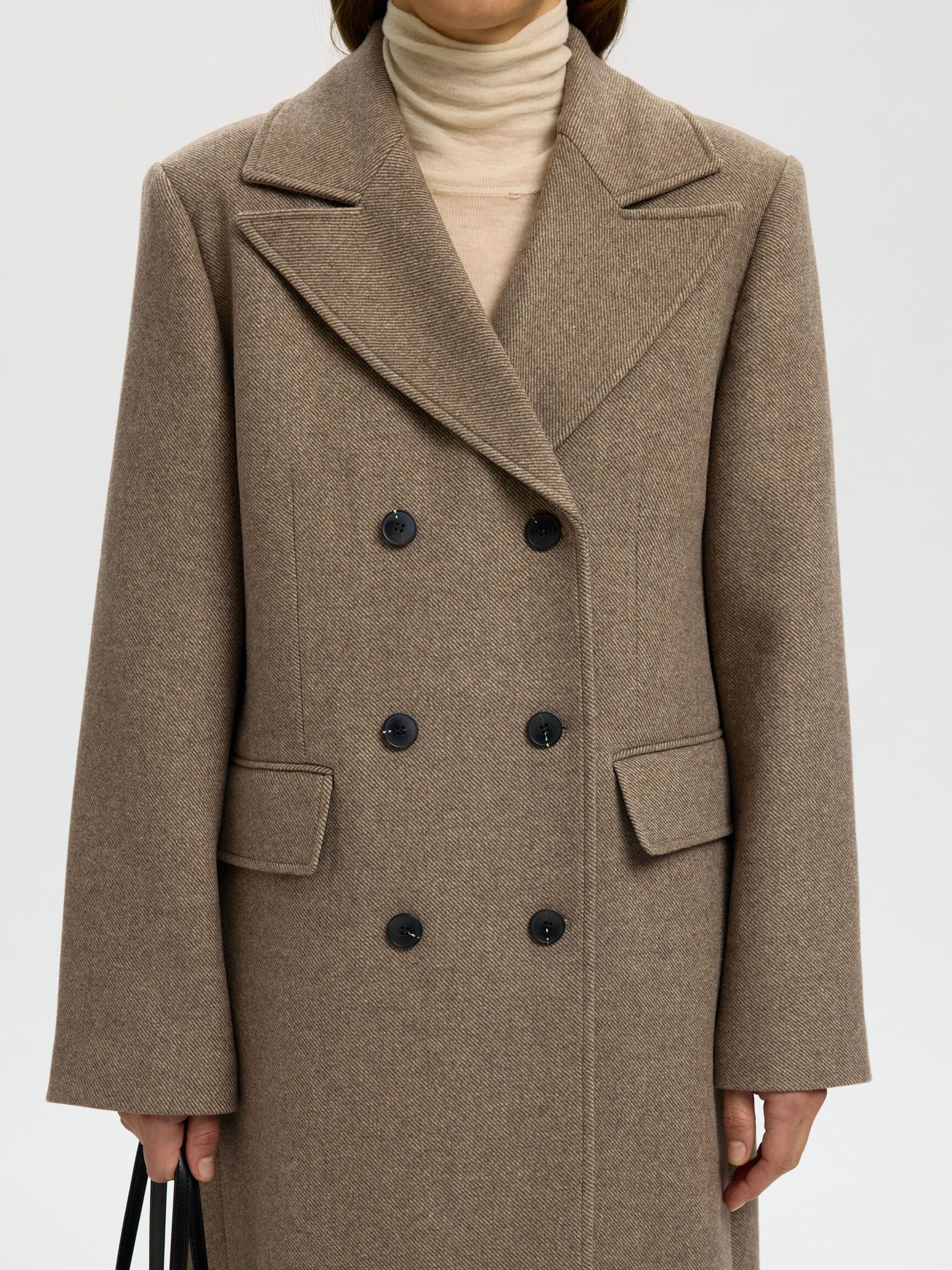 WOOL BLEND COAT, Chocolate Chip, highres