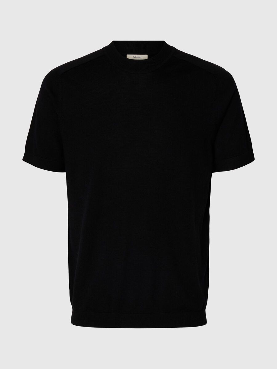 Selected 100% MERINOWOL T-SHIRT, Black, highres - 16096370_Black_001.jpg