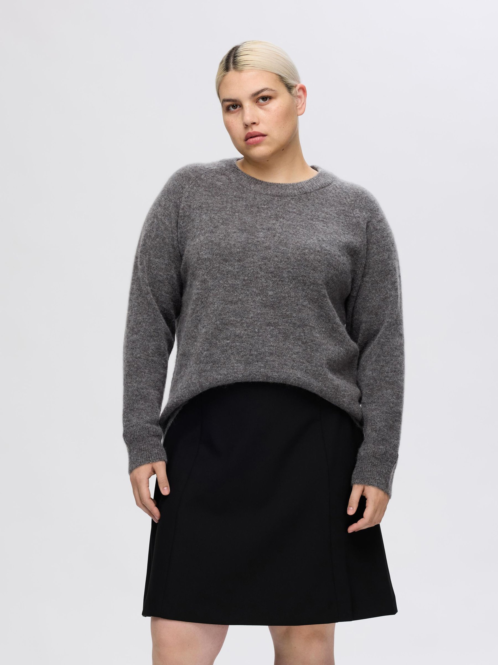 WOOL BLEND JUMPER, Medium Grey Melange, highres