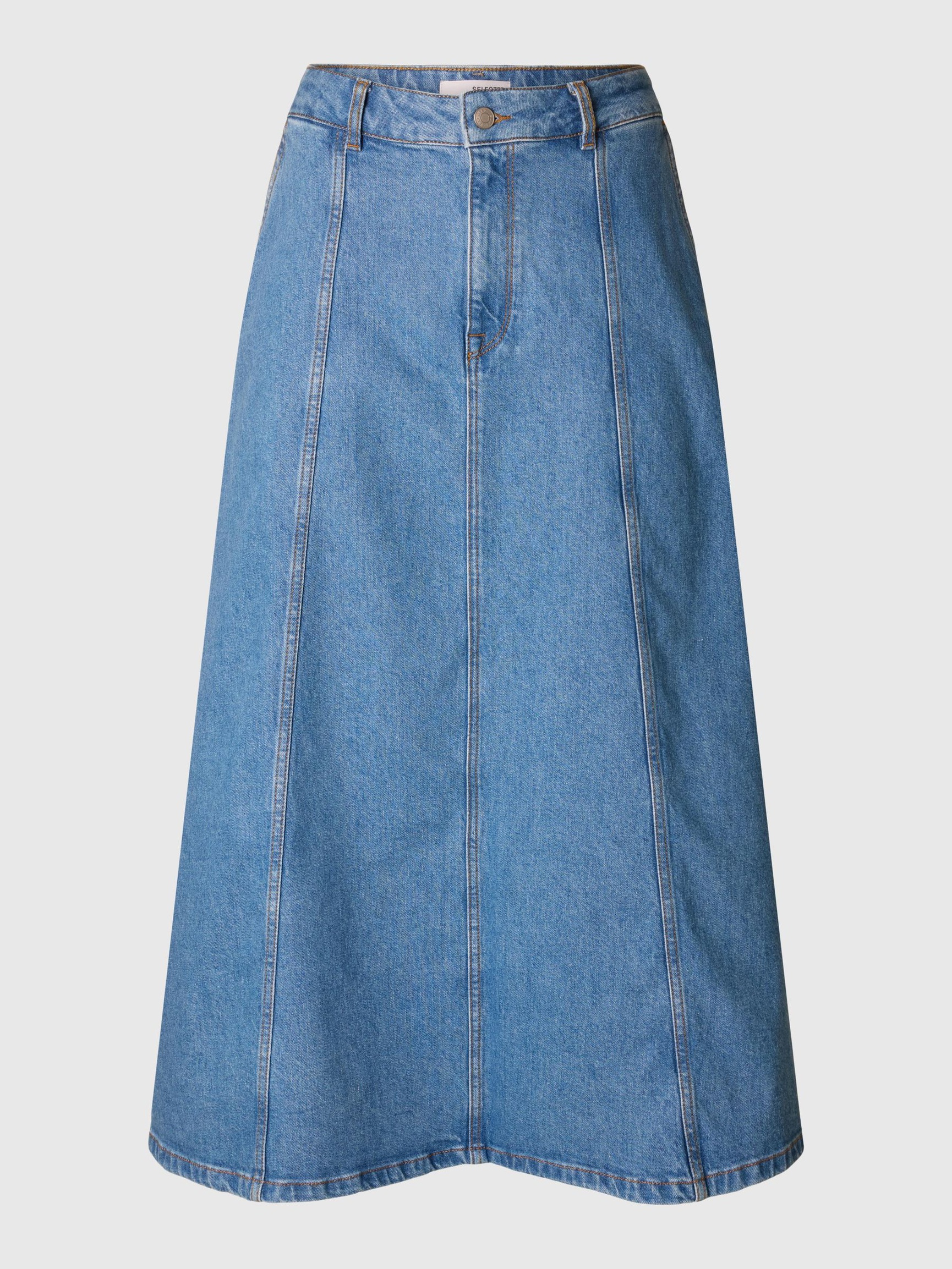 MIDILÅNG JEANSKJOL, Medium Blue Denim, highres