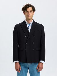 WOOL DOUBLE-BREASTED BLAZER, Dark Navy, highres