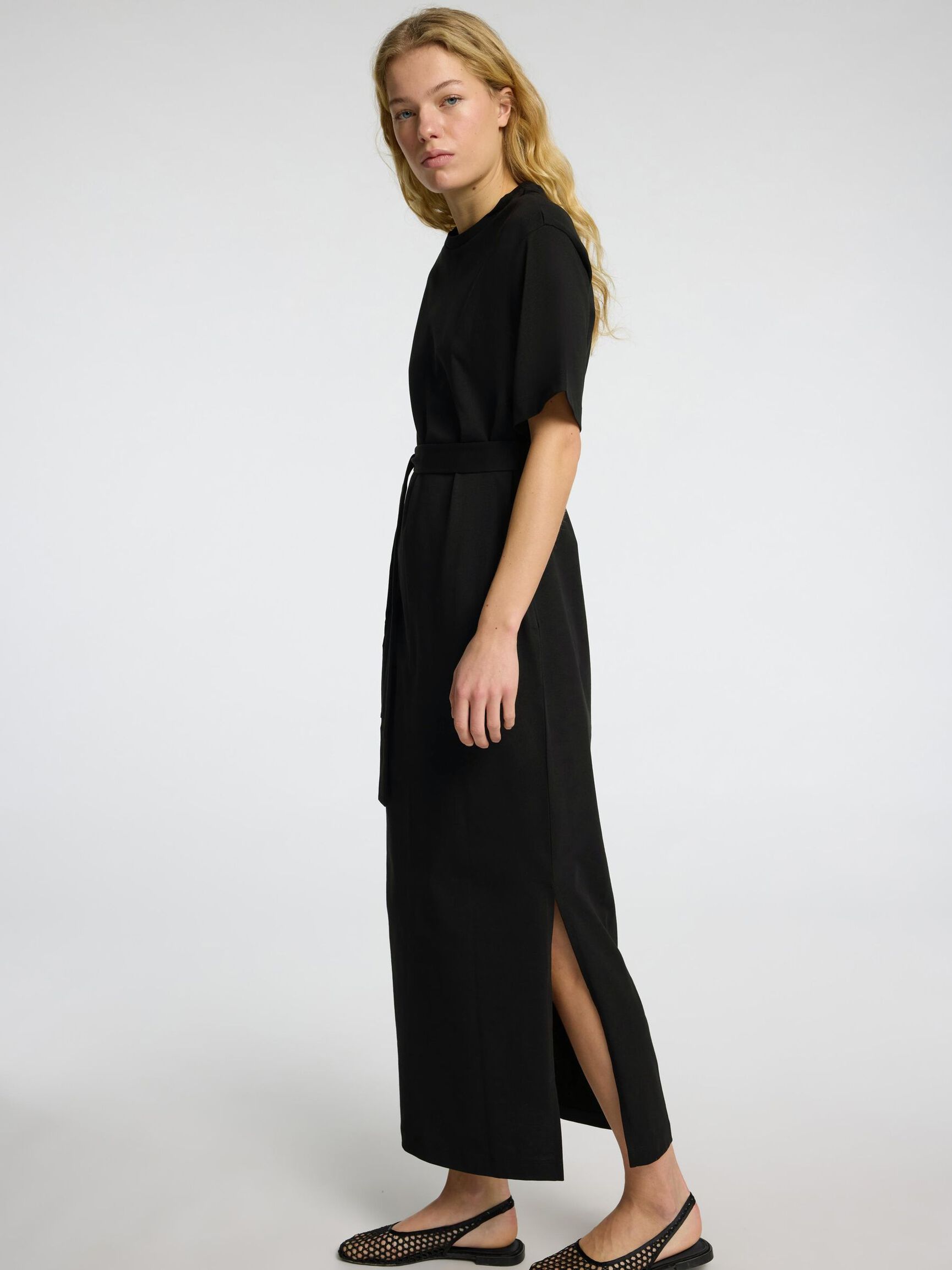 MAXI SHORT SLEEVED DRESS, Black, highres