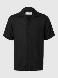 100% LINNEN OVERHEMD MET KORTE MOUWEN, Black, highres