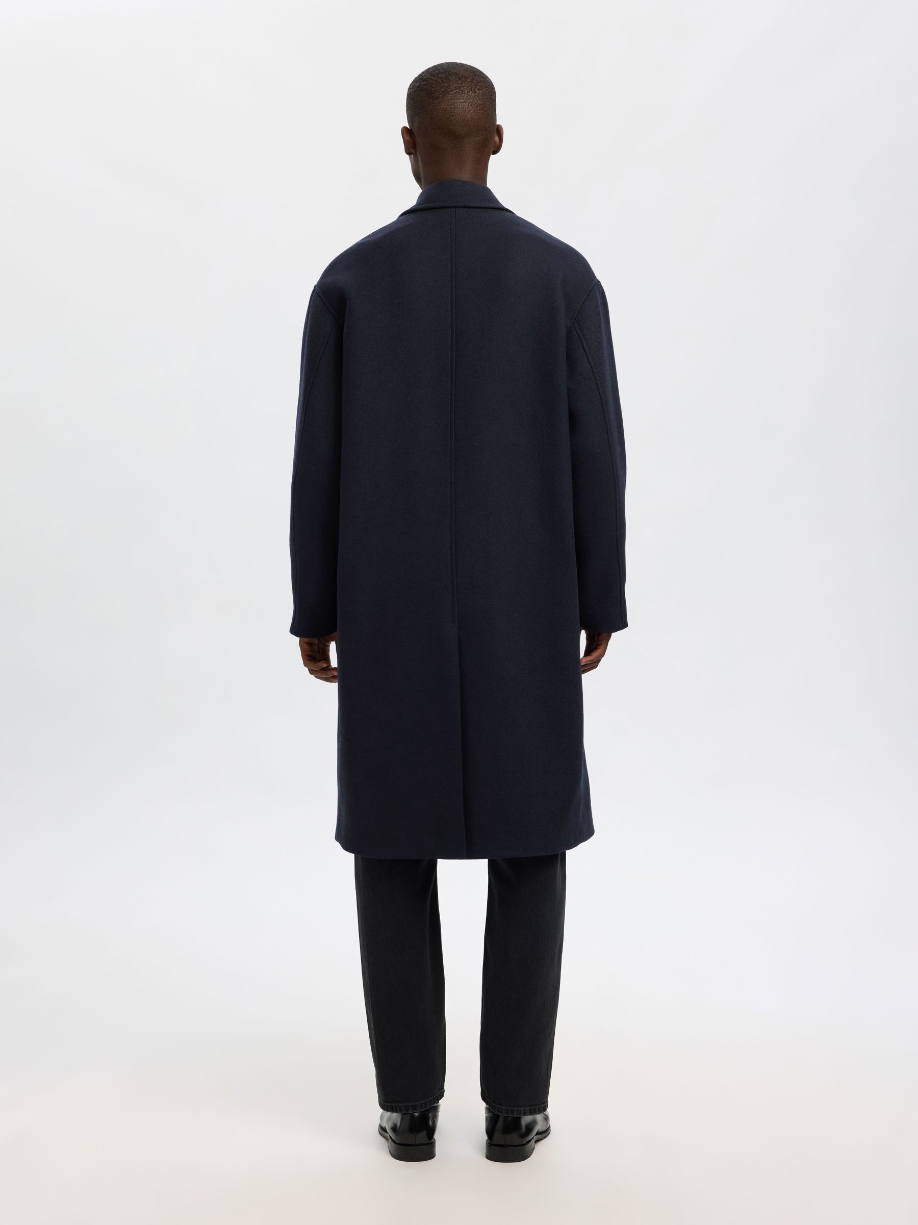 DOUBLE BREASTED WOOL-BLEND COAT | Blue | Selected