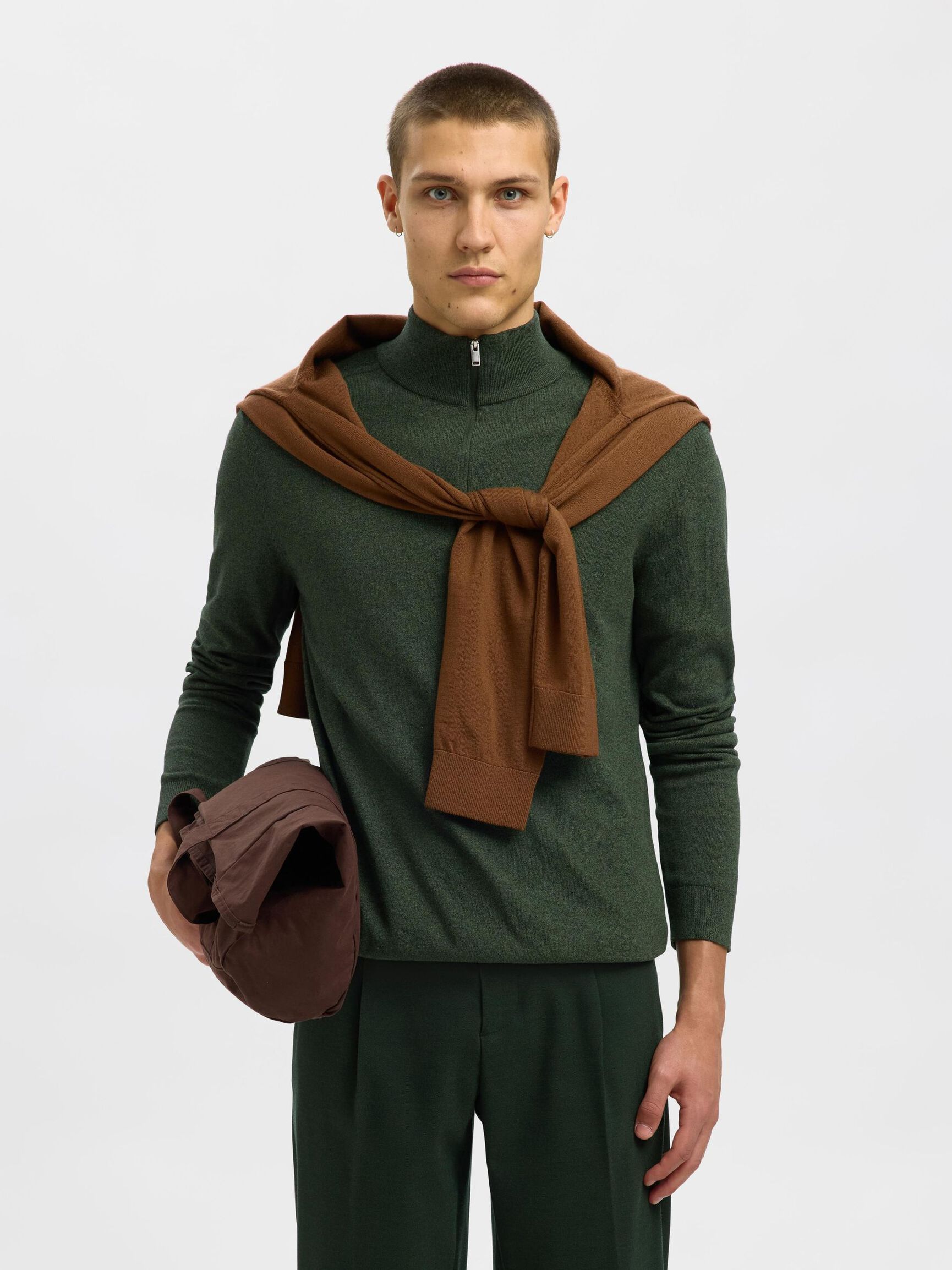 HALF-ZIP STRICKPULLOVER, Forest Night, highres