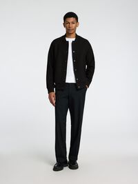 WOOL BLEND BOMBER JACKET, Black, highres